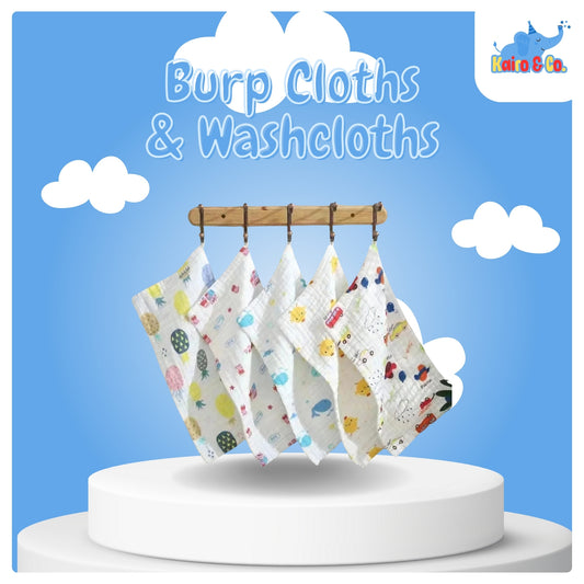 Four Piece Muslin Baby Burp Clothes/Washcloths.