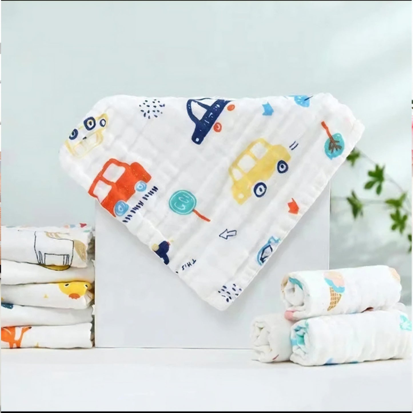 Four Piece Muslin Baby Burp Clothes/Washcloths.